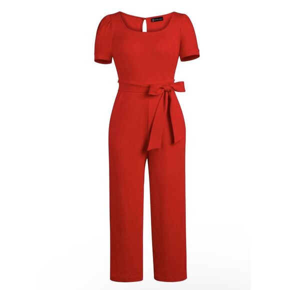 New York & Company Cotton Knit Culotte Jumpsuit - Small - Red/Orange - Picture 1 of 9